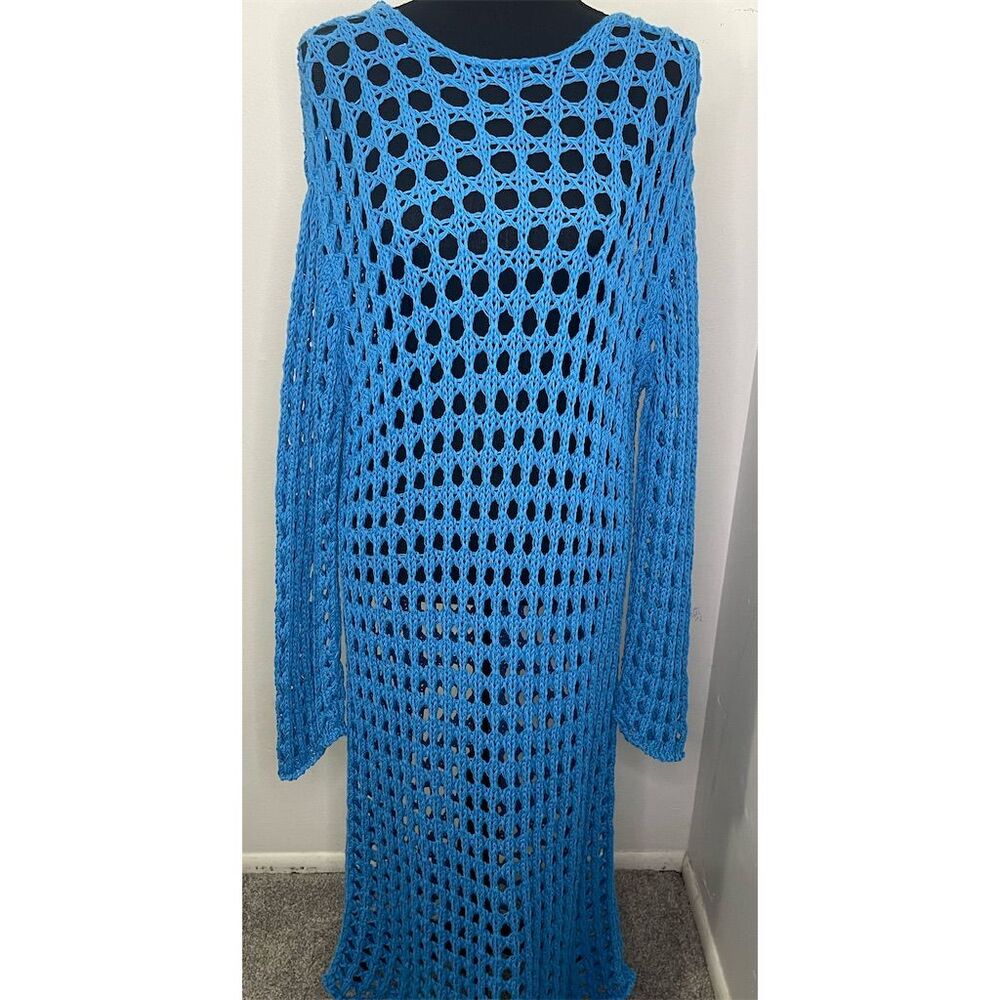 NWT Free People Sabara Sweater MIDI Sz Medium oversized Malibu blue $98 sold out - Picture 4 of 11